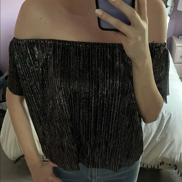 Zara Basic Collection Off-The-Shoulder Metallic Top Size M - Picture 3 of 3